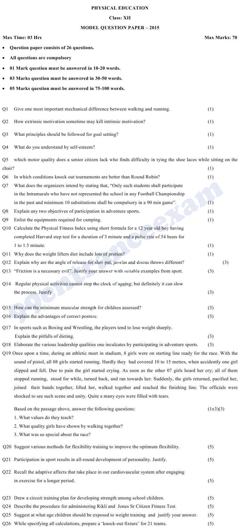 physical education previous year question paper class 12 isc